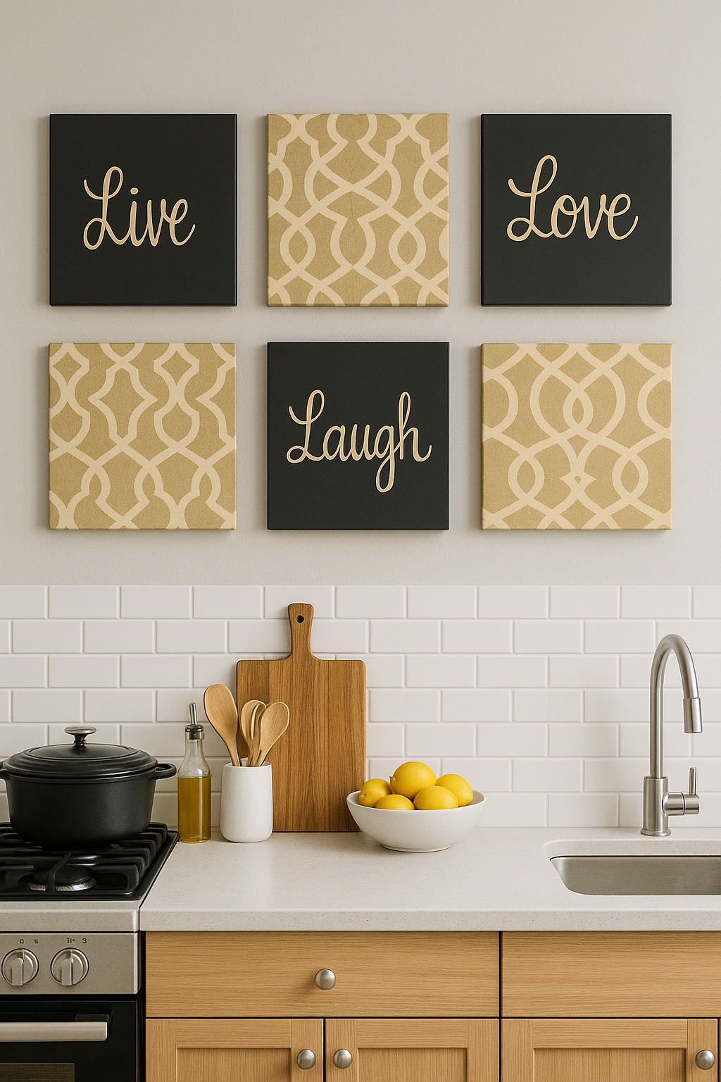 Kahve Köşesi İçin Live Love Laugh Yazılı 6’lı Modern Kanvas Tablo Seti ☕🖤