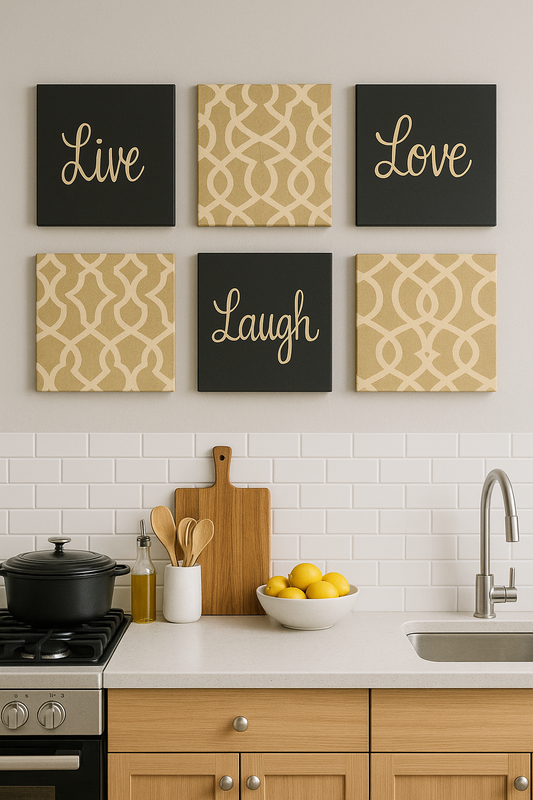 Kahve Köşesi İçin Live Love Laugh Yazılı 6’lı Modern Kanvas Tablo Seti ☕🖤
