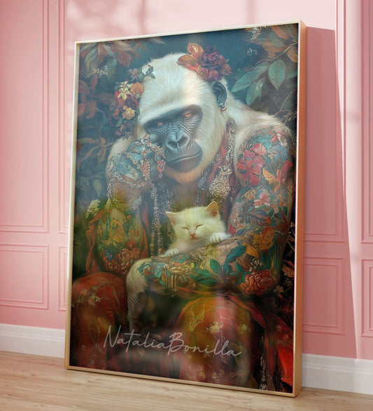 Gorilla Cat Framed Painting for Color Lovers