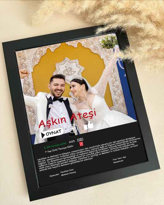 Kişiye Özel “Film Afişi” Düğün Posteri – Çerçeveli UV Baskı | Netflix Tarzı Aşk Hikâyeniz 🎬❤️
