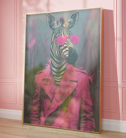 Zebra Goofy Framed Painting