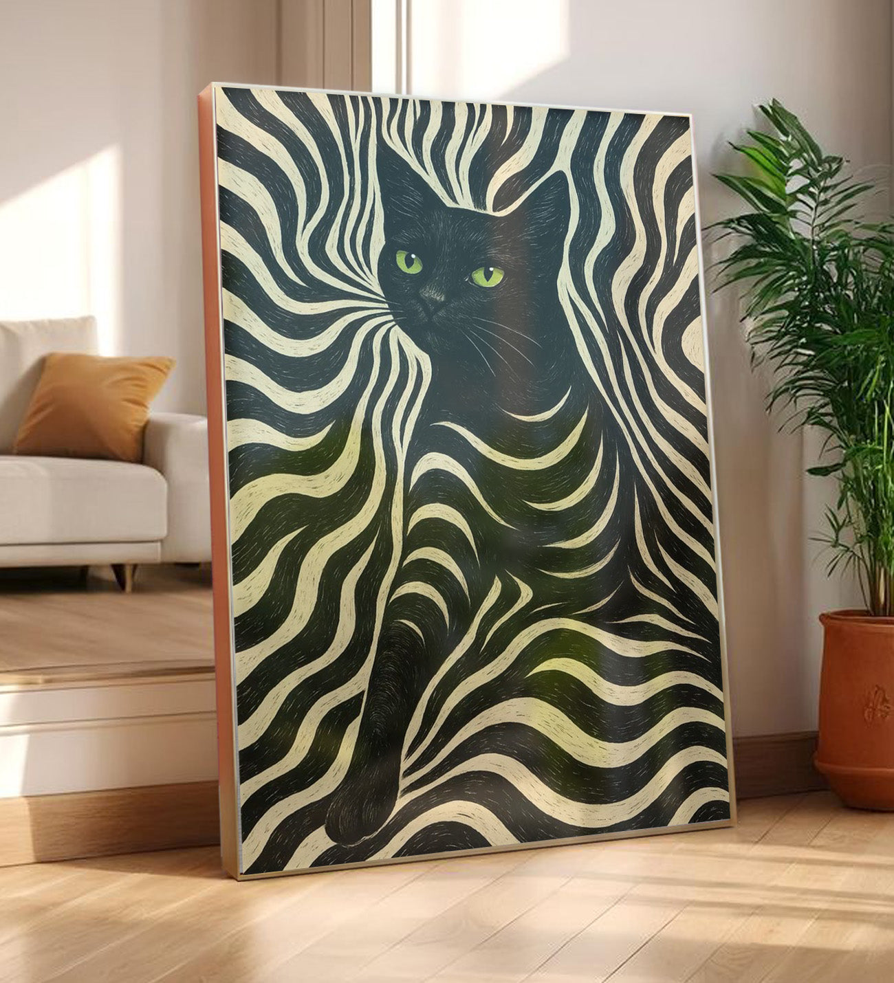 Zebra Pattern Cat Design Framed Painting