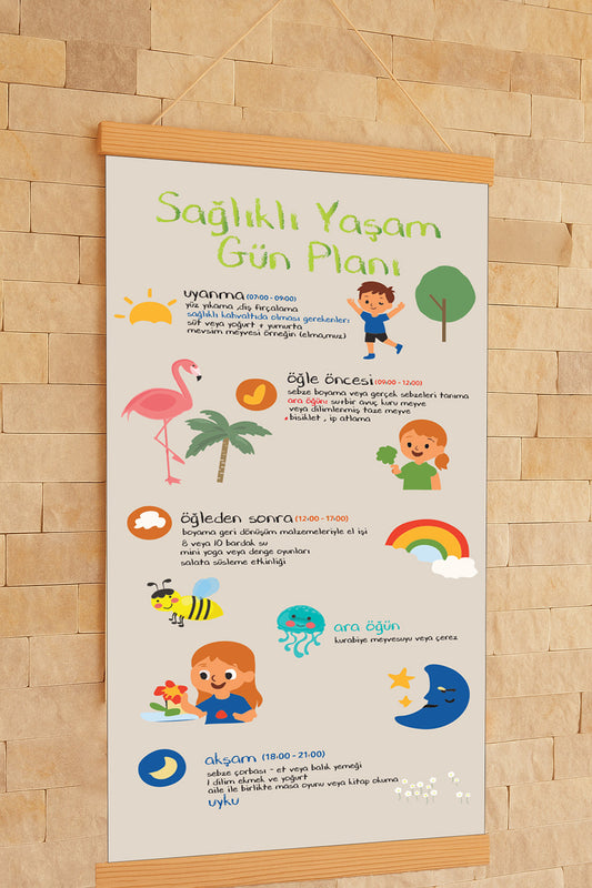 Sağlıklı Yaşam Gün Planı Kanvas Tablo – Çocuk Odası Eğitici Duvar Dekoru