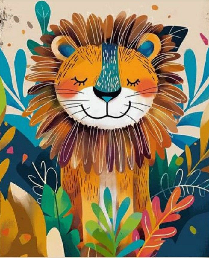 Sevimli Aslan Çocuk Odası Tablosu 🦁🌿