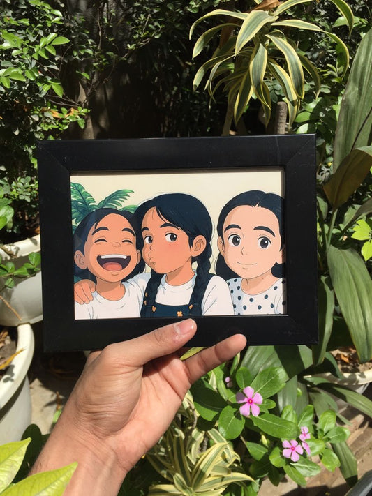 🌟 Kişiselleştirilebilir Ghibli Tarzı Çerçeveli Tablo 🌟 | Çocuk/Arkadaş Kolaj İllüstrasyon 🎁🖼️