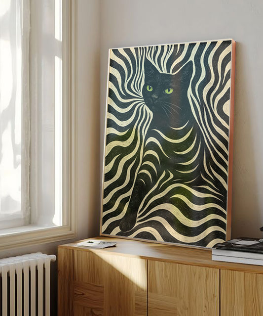 Zebra Pattern Cat Design Framed Painting