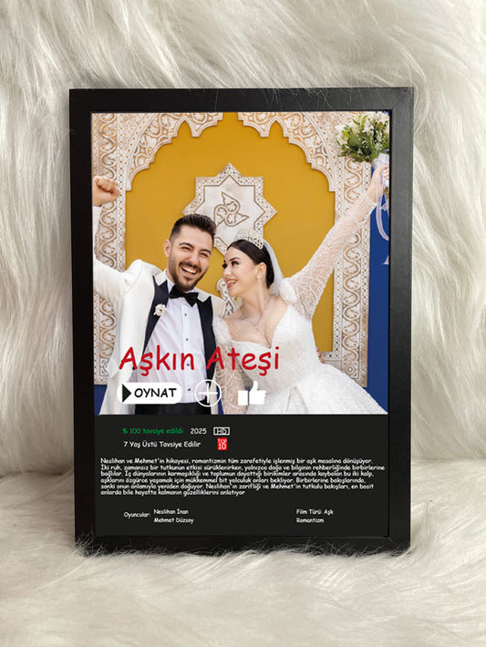 Kişiye Özel “Film Afişi” Düğün Posteri – Çerçeveli UV Baskı | Netflix Tarzı Aşk Hikâyeniz 🎬❤️