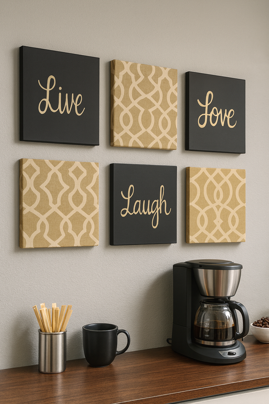 Kahve Köşesi İçin Live Love Laugh Yazılı 6’lı Modern Kanvas Tablo Seti ☕🖤