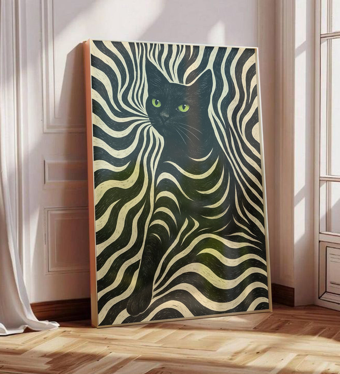 Zebra Pattern Cat Design Framed Painting