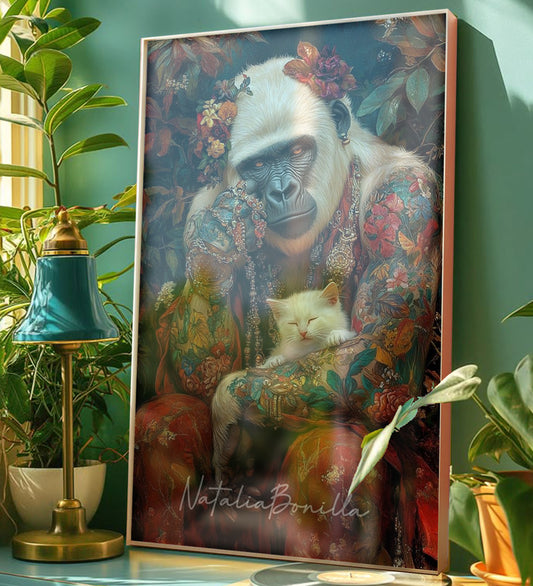 Gorilla Cat Framed Painting for Color Lovers