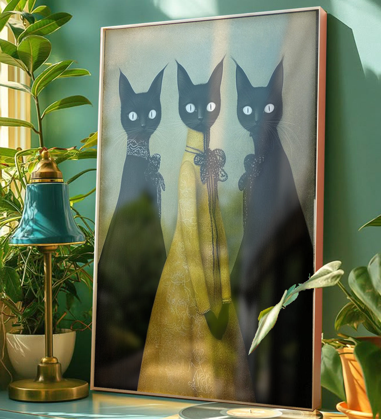 Three Cats Framed Painting for Colorful Lovers