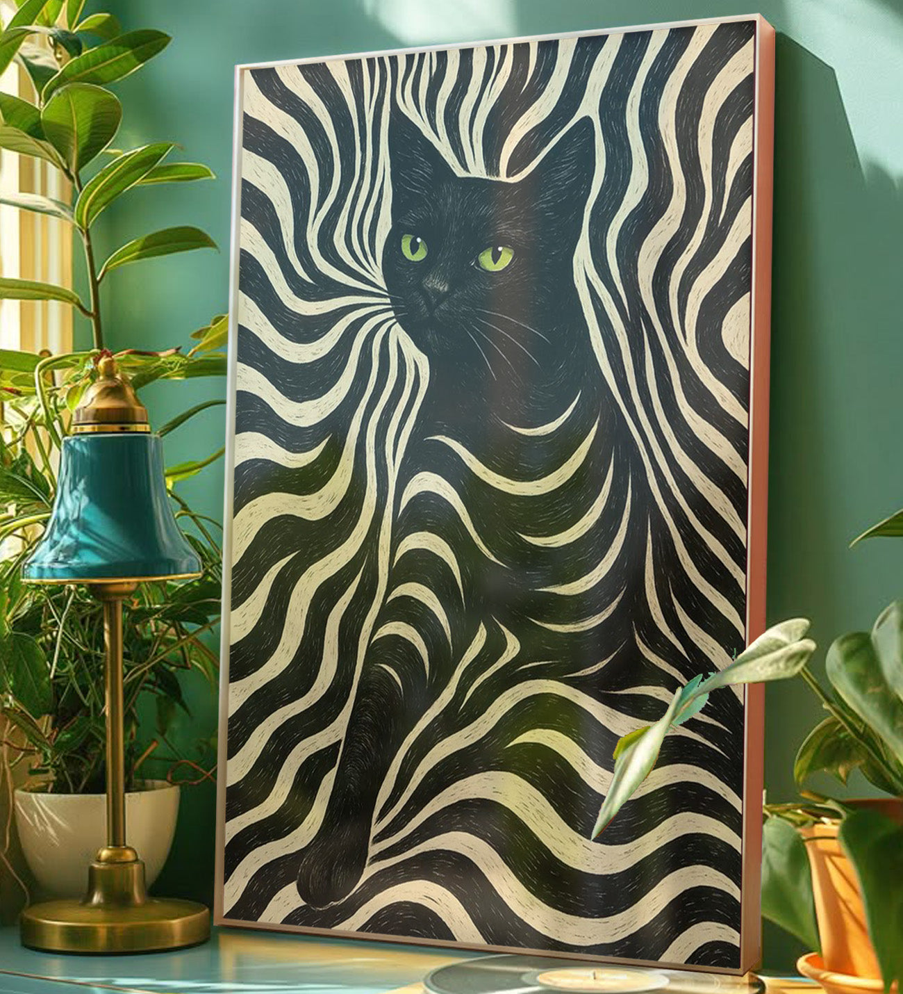 Zebra Pattern Cat Design Framed Painting