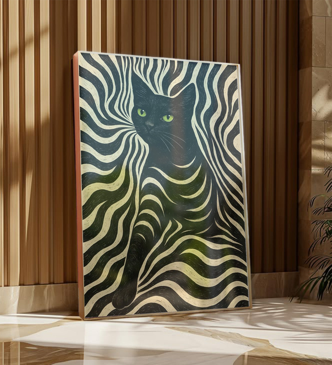 Zebra Pattern Cat Design Framed Painting