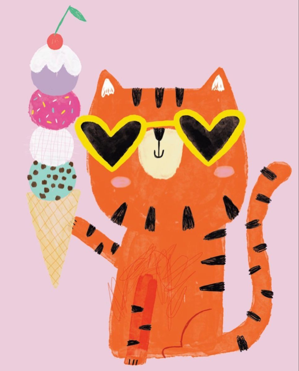 Dondurma Tutkunu Sevimli Kedi Çocuk Odası Tablosu 🐱🍦💛