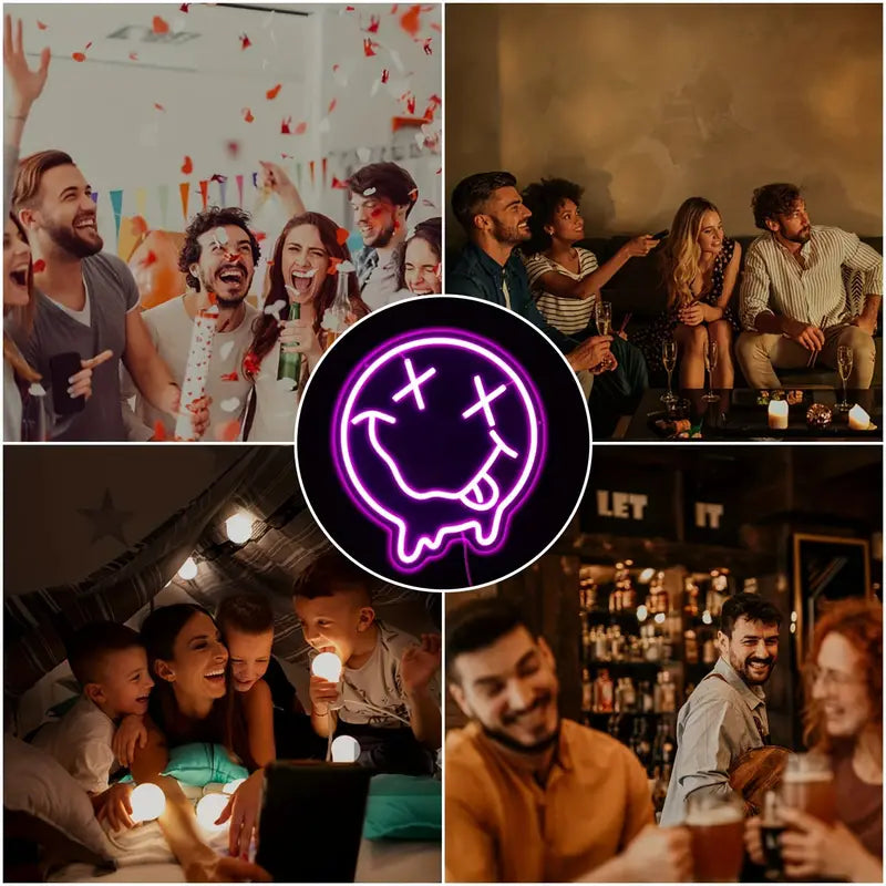 Neon Melting Smiley Face Emoji Themed Lighting