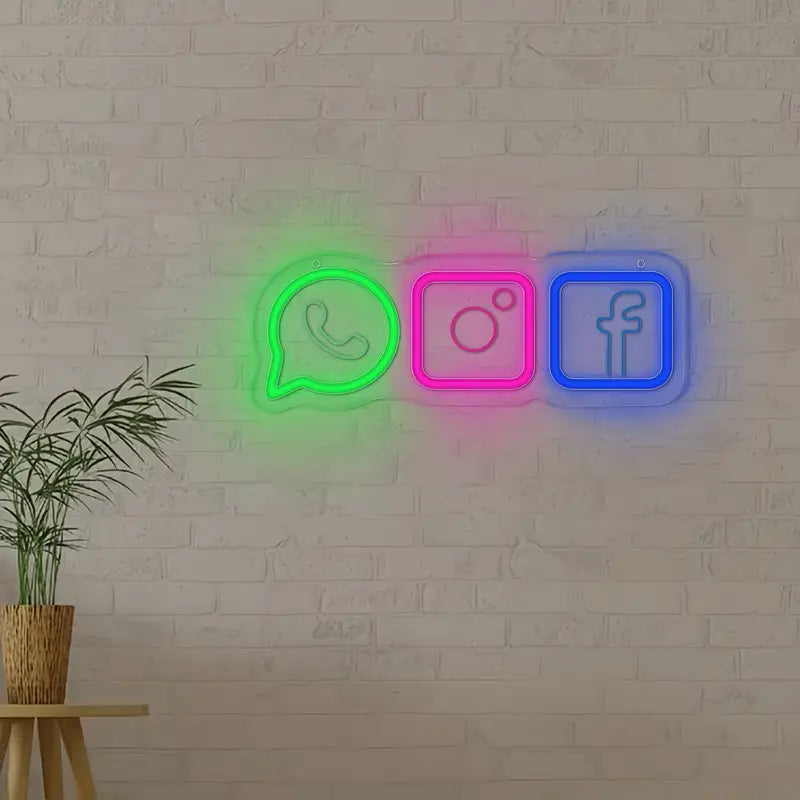 Neon Social Media Icon (Whatsapp - Instagram - Facebook) Themed Lighting