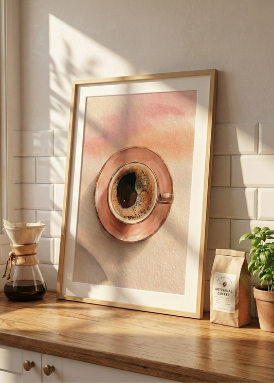 Pastel Tonlu Kahve İllüstrasyon Ahşap Renk Çerçeveli Tablo - Minimalist Duvar Dekoru