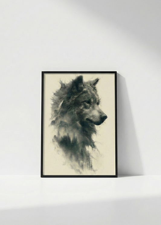 Kurt Figürlü Çerçeveli Tablo Modern Minimal Doğa Temalı Duvar Dekoru