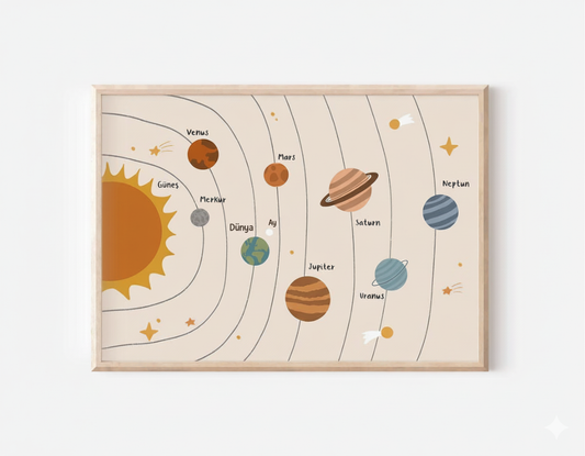 🪐 Güneş Sistemi Eğitim Tablo – Çocuk Odası & Sınıf Dekoru 🌞🌍