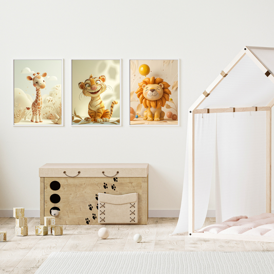 Children's Room Fun Animals 3-Piece Framed Painting