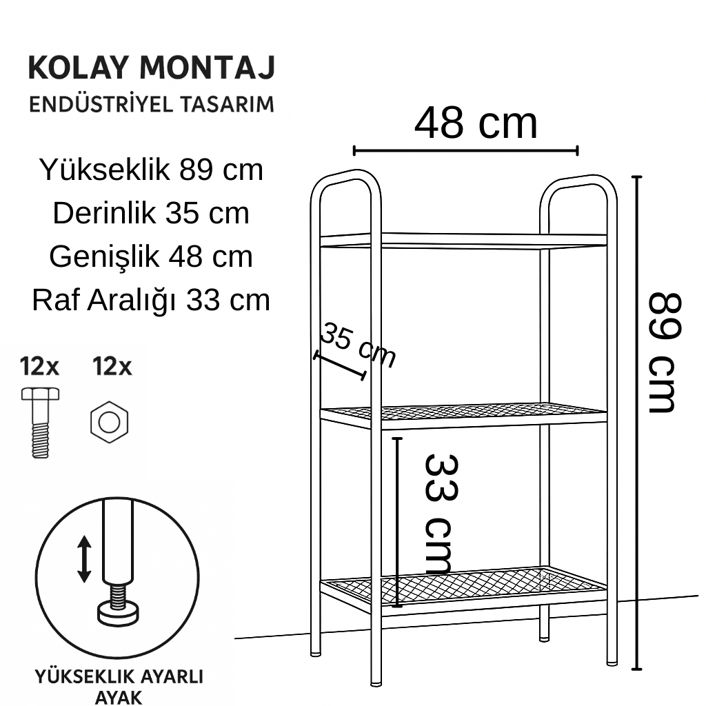 🏠 Çok Amaçlı Metal Raf – Endüstriyel Tasarım 🌟