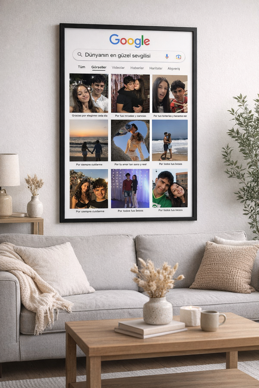 Dünyanın En Güzel Sevgilisi Google Tasarımlı Siyah Çerçeveli Tablo-Sevgililer Günü Özel