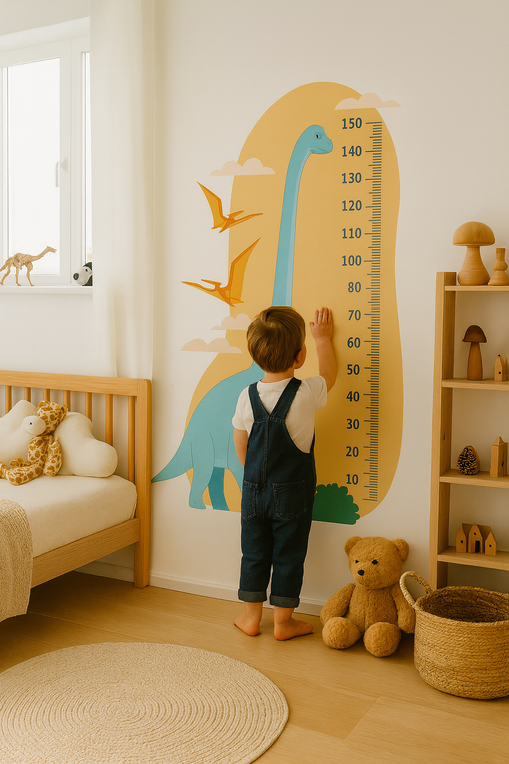 Dinozor Boy Ölçer Duvar Sticker’ı – Çocuk Odası Yükseklik Cetveli