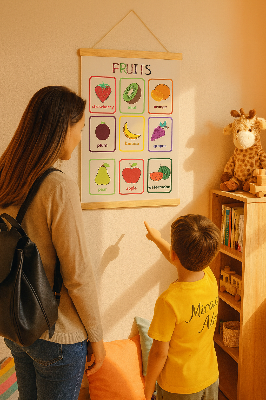 Eğitici Meyveler Tablosu – Çocuklar İçin İngilizce Öğrenme Kanvas Poster