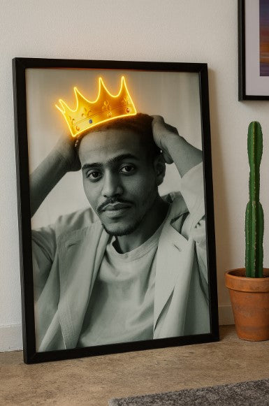 Personalized Black and White Portrait - Man with Neon Crown