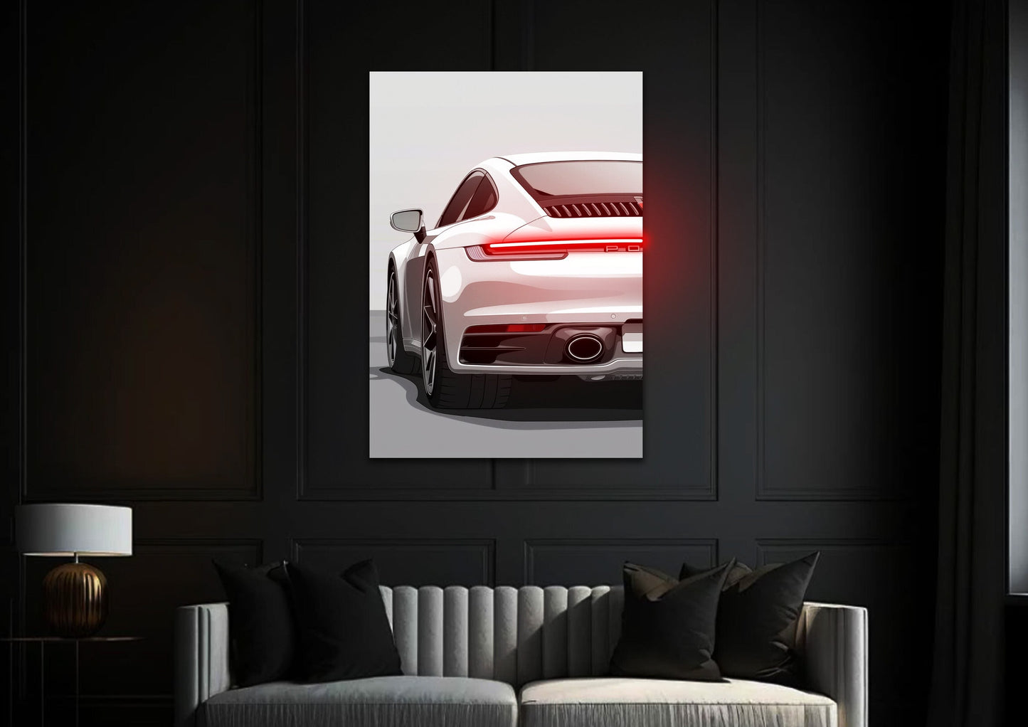 Porsche Beyaz 922 Neon Işıklı Tablo