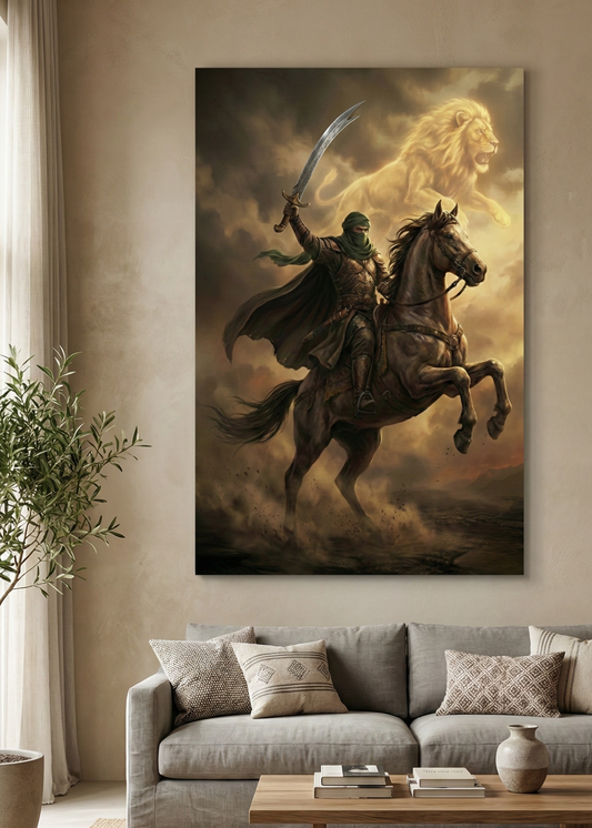 Zülfikar Kılıcı ve Şah-ı Merdan Aslan İllüstrasyonlu Kanvas Tablo