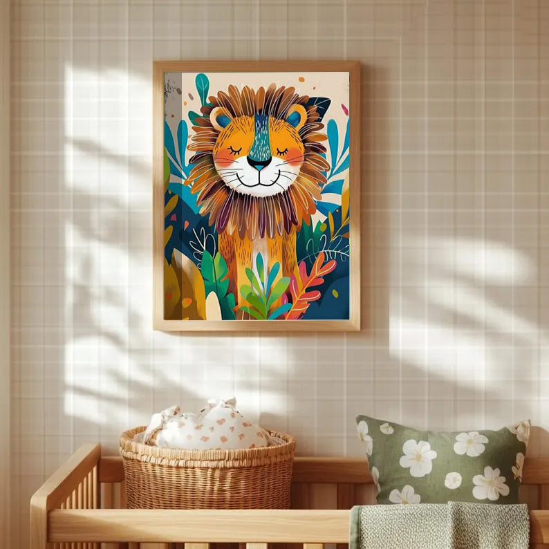 Sevimli Aslan Çocuk Odası Tablosu 🦁🌿