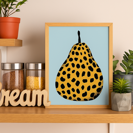 🐆Leopar Desenli Armut Temalı Çerçeveli Tablo – Modern & Şık Duvar Dekoru 🍐