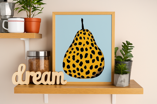 🐆Leopar Desenli Armut Temalı Çerçeveli Tablo – Modern & Şık Duvar Dekoru 🍐
