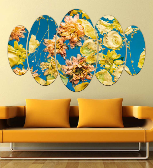 Yellow Blue Themed Floral Patterned Partial Painting