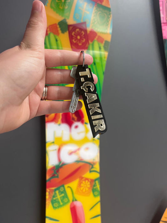 Shiny Personalized Keychain-Black-Gold