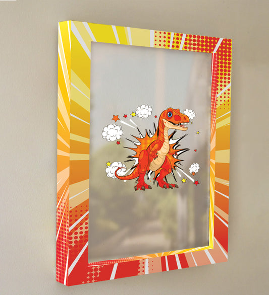 Skateboarding dinosaur + exploding comic effect Framed Painting - Personalized