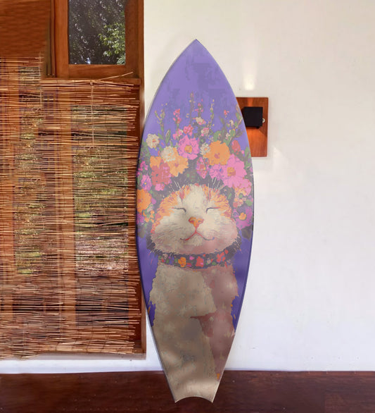 Cat Decorative Surfboard on Purple Background