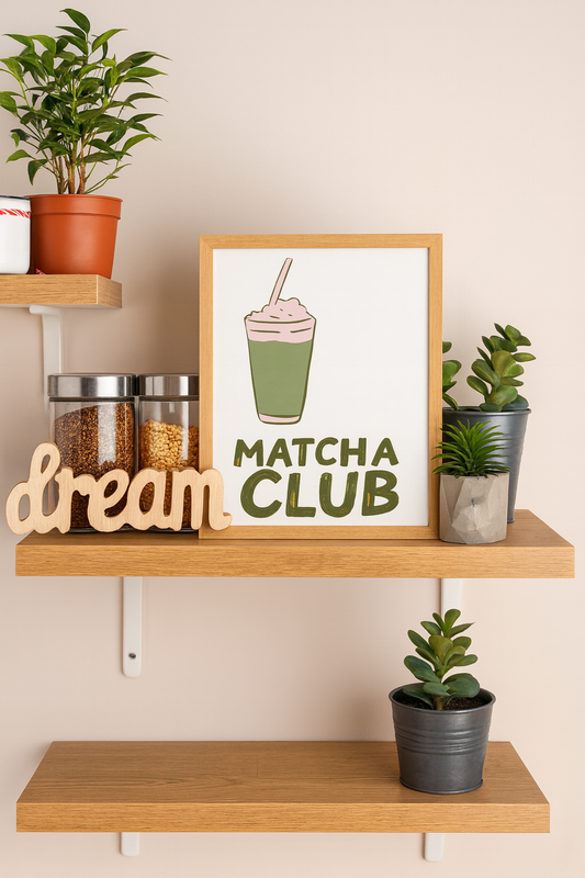 Matcha Club- Matcha Çayı - Matcha Latte Temalı Çerçeveli Tablo – Modern & Şık Duvar Dekoru