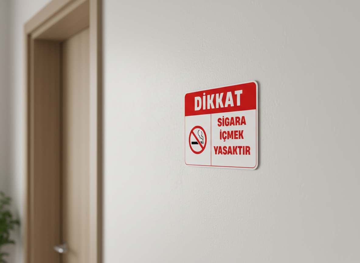 Dikkat Sigara İçmek Yasaktır Uyarı Levhası 35x25 cm Kendinden Yapışkanlı Tabela
