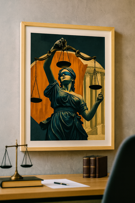 Adalet Heykeli Themis Tablosu – Avukatlık Ofisi ve Hukuk Büroları İçin Çerçeveli Duvar Dekoru