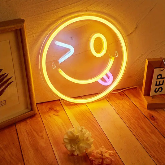 Neon Smiley Face Emoji Themed Lighting