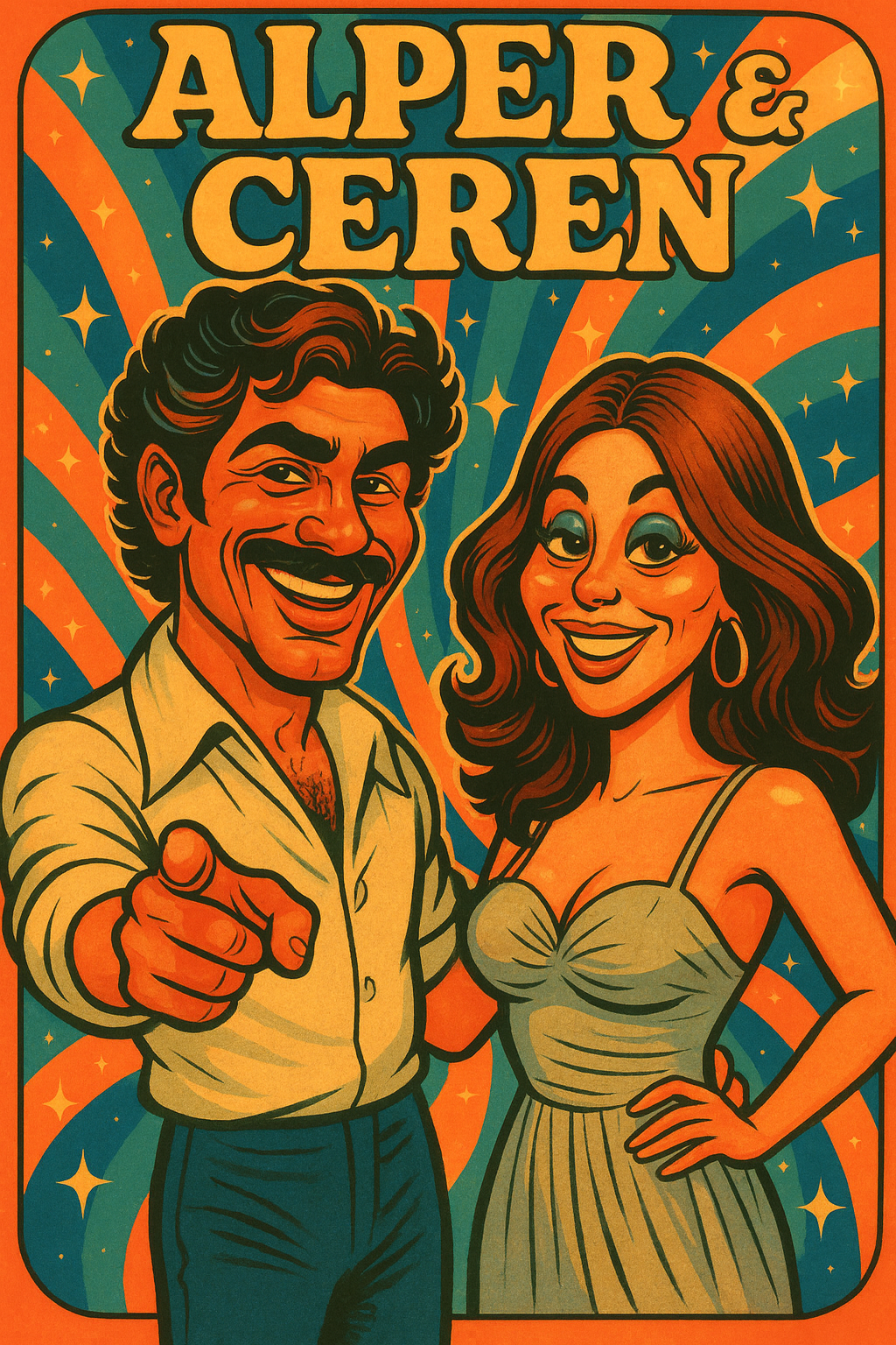 Kişiye Özel 70’ler Tarzı Karikatürize Çerçeveli Tablo – Sevgiliye Retro Disco Temalı Hediye
