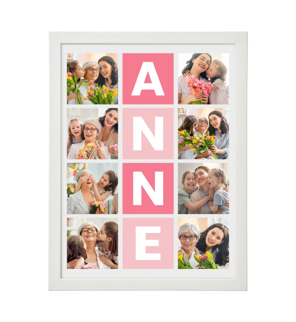 Anne Yazılı Pembe Detaylı 8 Fotoğraflı Çerçeveli Anneler Günü Özel Anneye Hediye