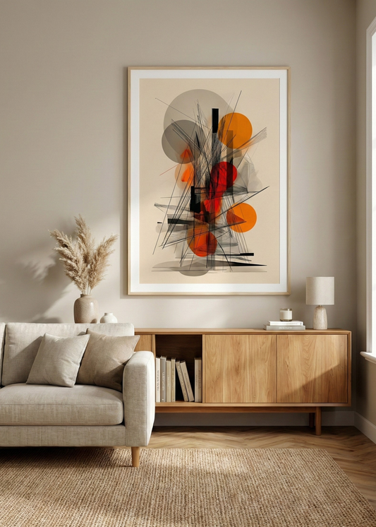 Bohem Stil Çerçeveli Tablo - Turuncu ve Siyah Soyut