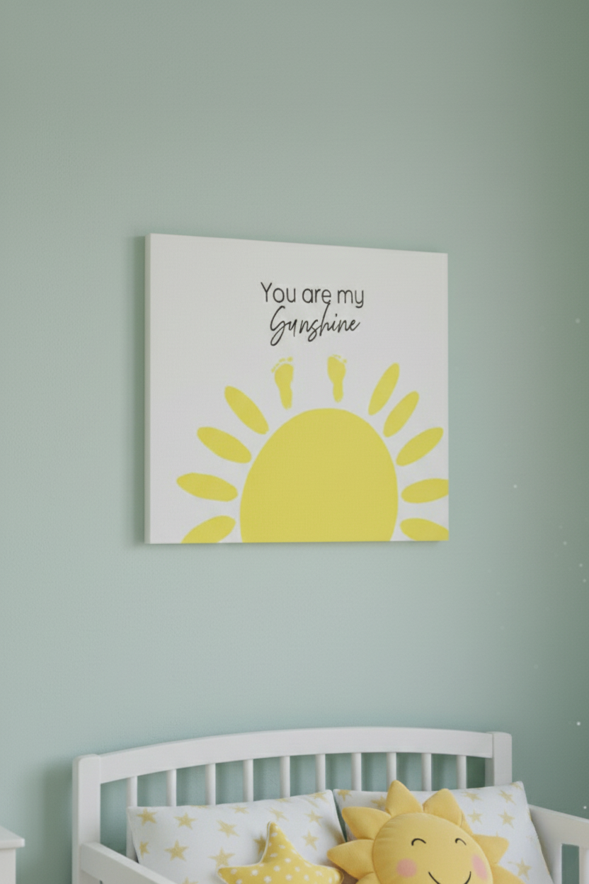 You Are My Sunshine” Ayak İzi Tablo Seti – Sarı Parmak boyası Dahil, Bebek ve Aile Etkinlik Anı Tablosu, Hatıra Hediyesi