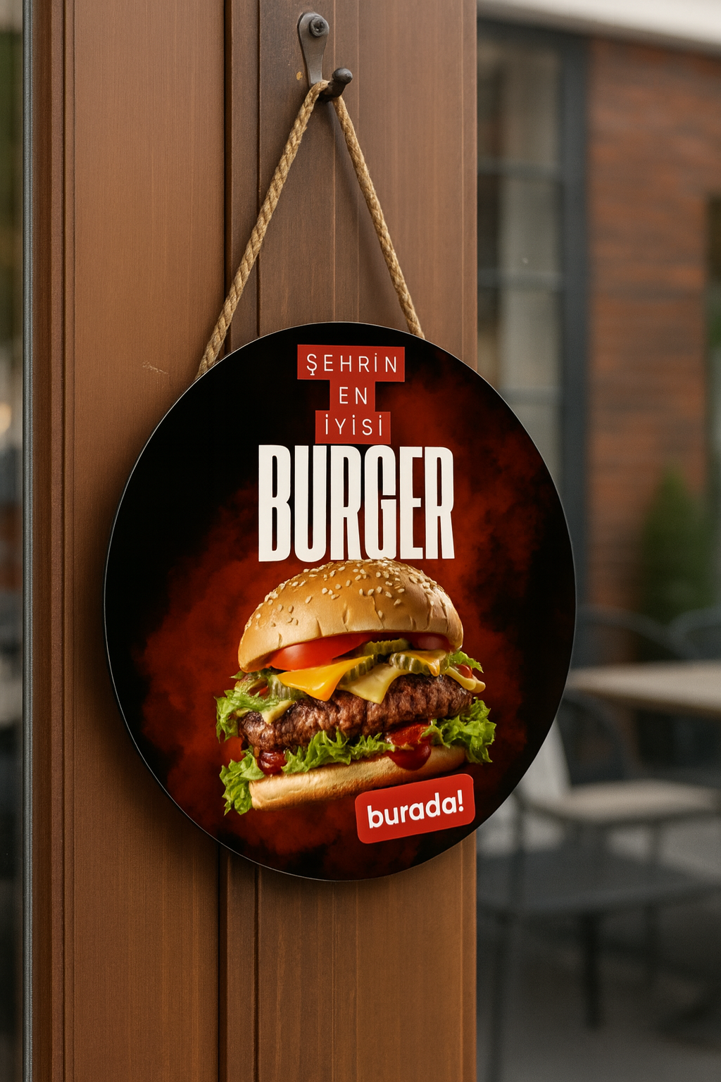 Burger Dükkanı Kapı ve Vitrin Asma Tabela – 30x45 cm Asmaya Hazır