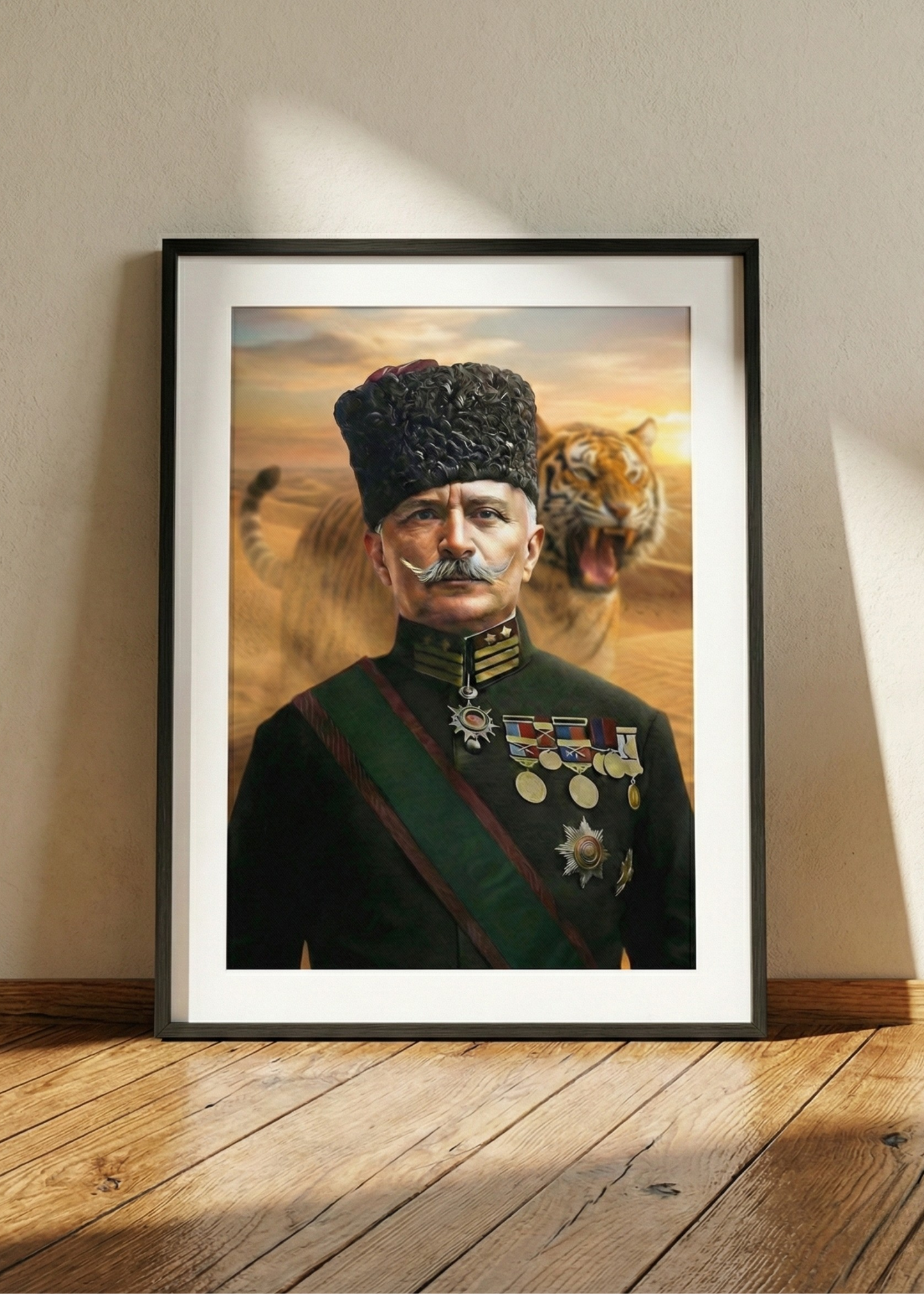 Fahreddin Paşa Çöl Kaplanı Çerçeveli Tablo - Medine Müdafii Tarihi Duvar Sanatı