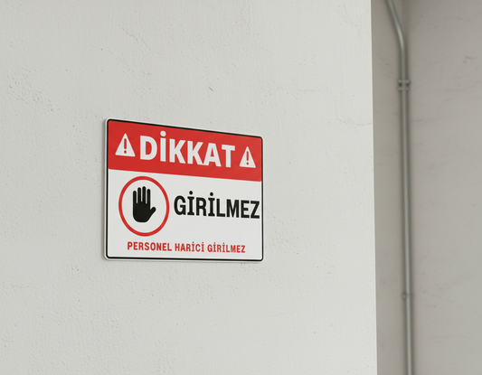 Dikkat Girilmez Uyarı Levhası 25x35 cm UV Baskı Kendinden Yapışkanlı Kapı Stickerı