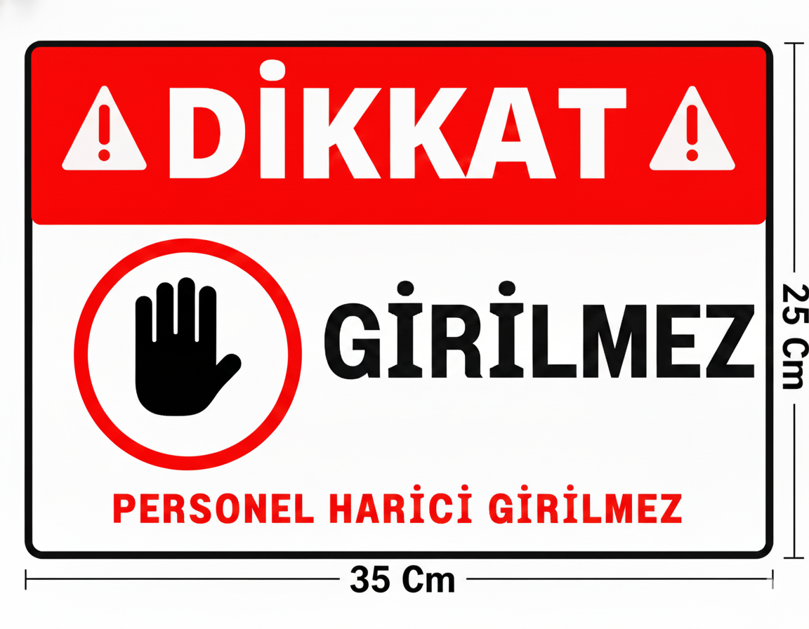 Dikkat Girilmez Uyarı Levhası 25x35 cm UV Baskı Kendinden Yapışkanlı Kapı Stickerı